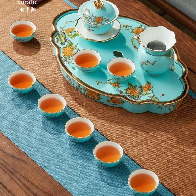 AURATIC Lady Porcelain West Lake Blue 15-piece Tea Set