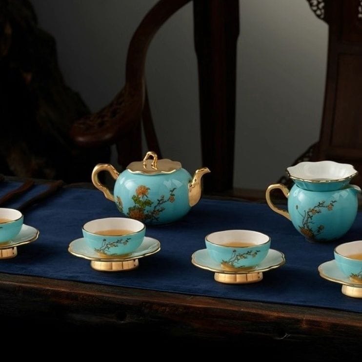 AURATIC Lady Porcelain West Lake Blue 12-piece Tea Set