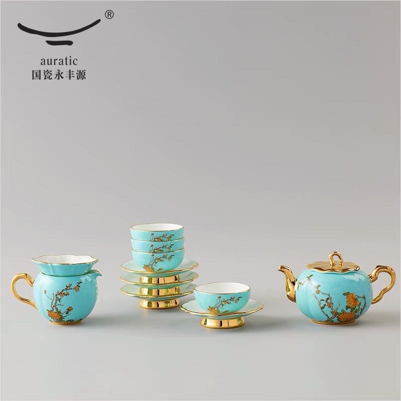AURATIC Lady Porcelain West Lake Blue 12-piece Tea Set