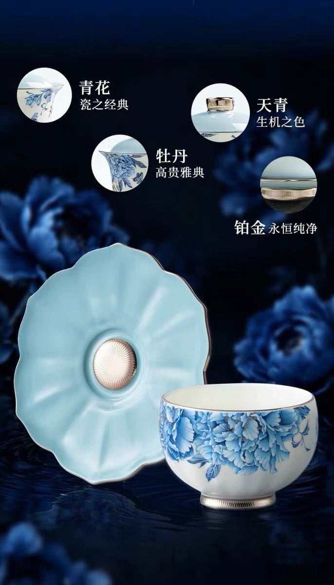 AURATIC Platinum Blue-and-White 8-Piece Tea Set