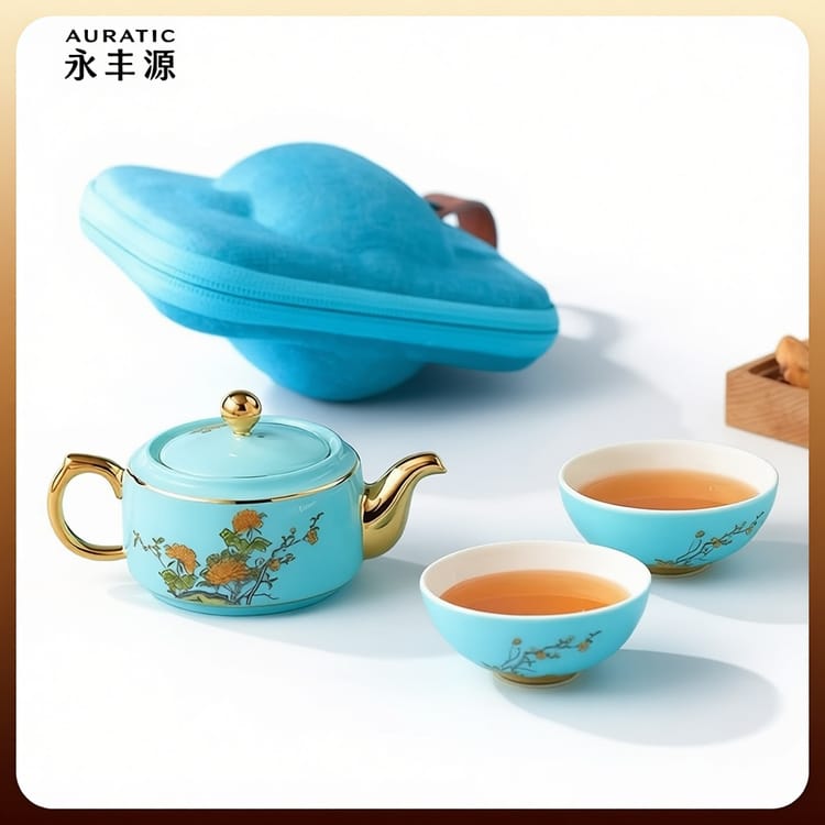 AURATIC Lady Porcelain West Lake Blue Travel Tea Set