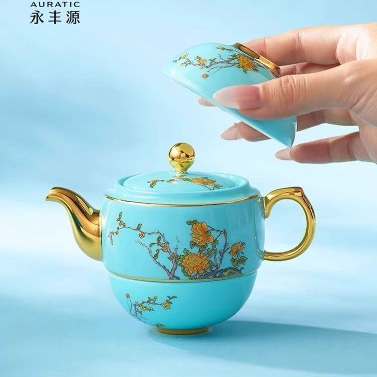 AURATIC Lady Porcelain West Lake Blue Travel Tea Set